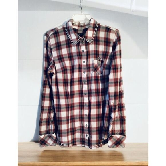 Guess Jeans Women’s Western Snap Button Down Plaid Long Sleeve Shirt Size XL - Picture 1 of 6
